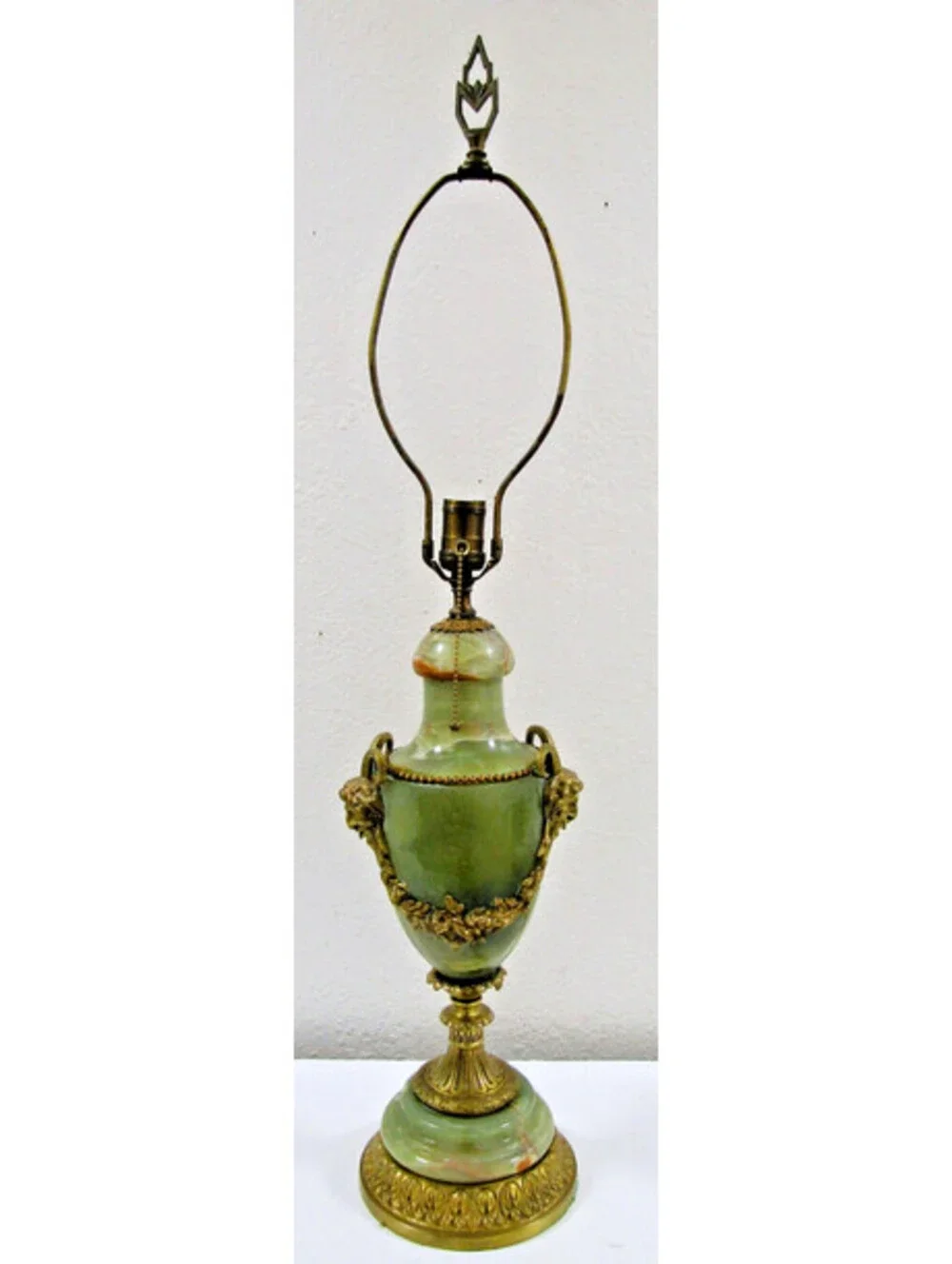 French Neoclassical Green Onyx Gilt Bronze Garland and Satyr Mounts Table Lamp
